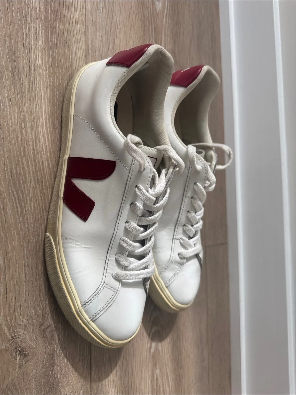 Veja White Sneakers with‎ Red Accents